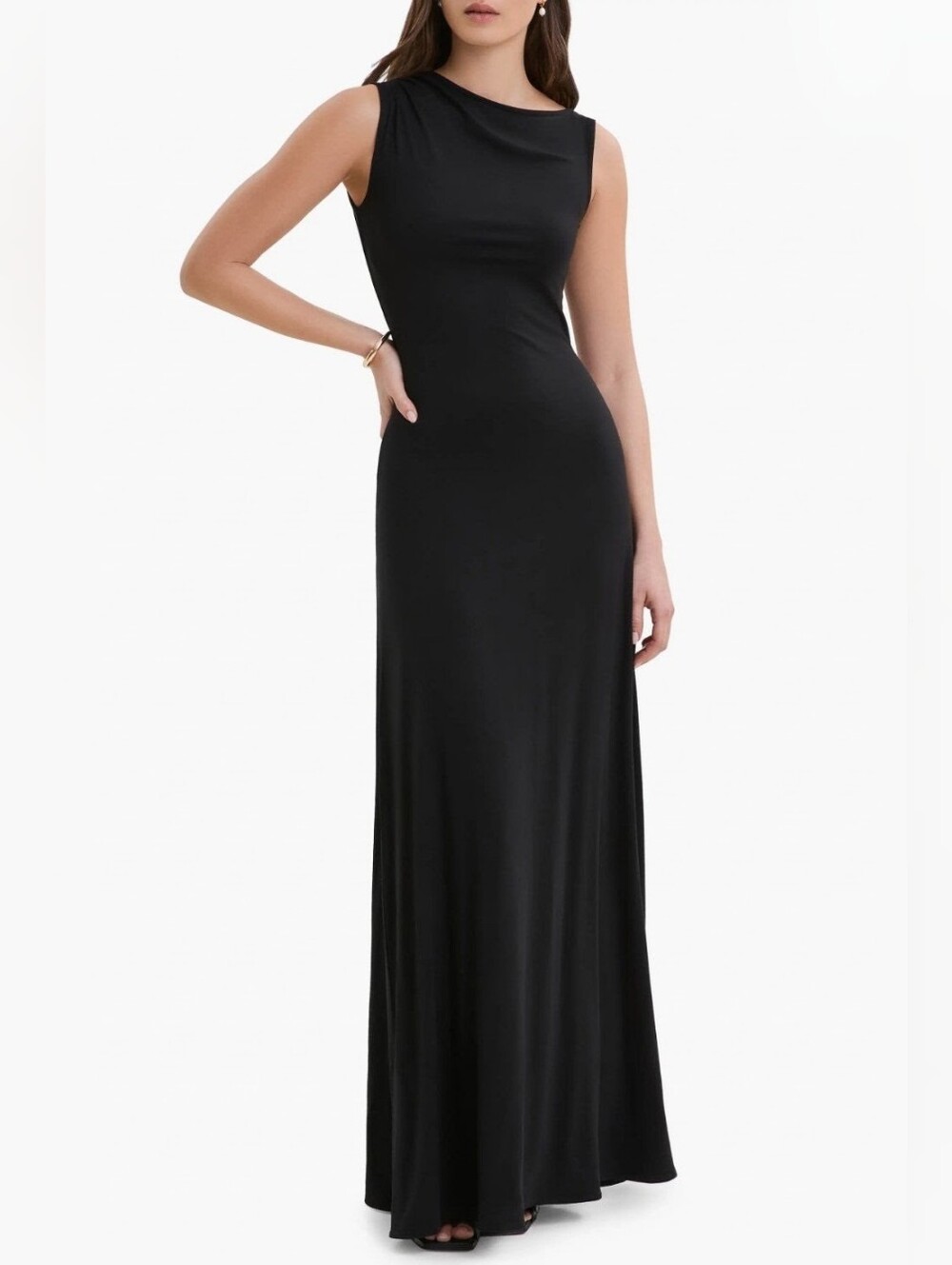 Marcella NYC Laurel Drape Back Jersey Maxi Gown Size L